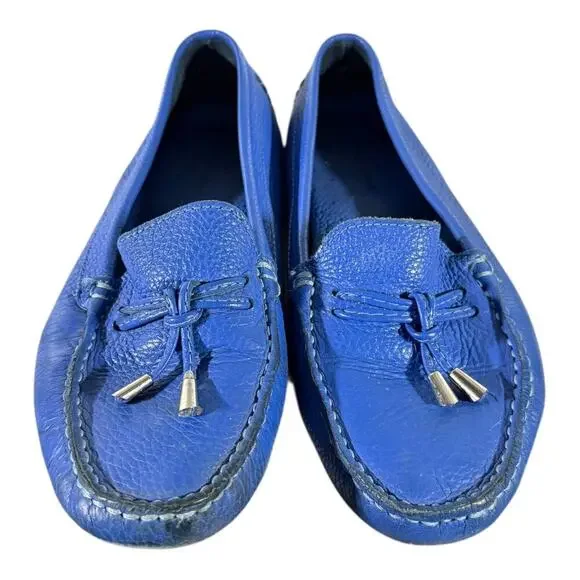 Saks Fifth Avenue Driving Moccasins Men’s Size 7.5 Blue EV-3102 Pebbled Leather - Picture 3 of 8